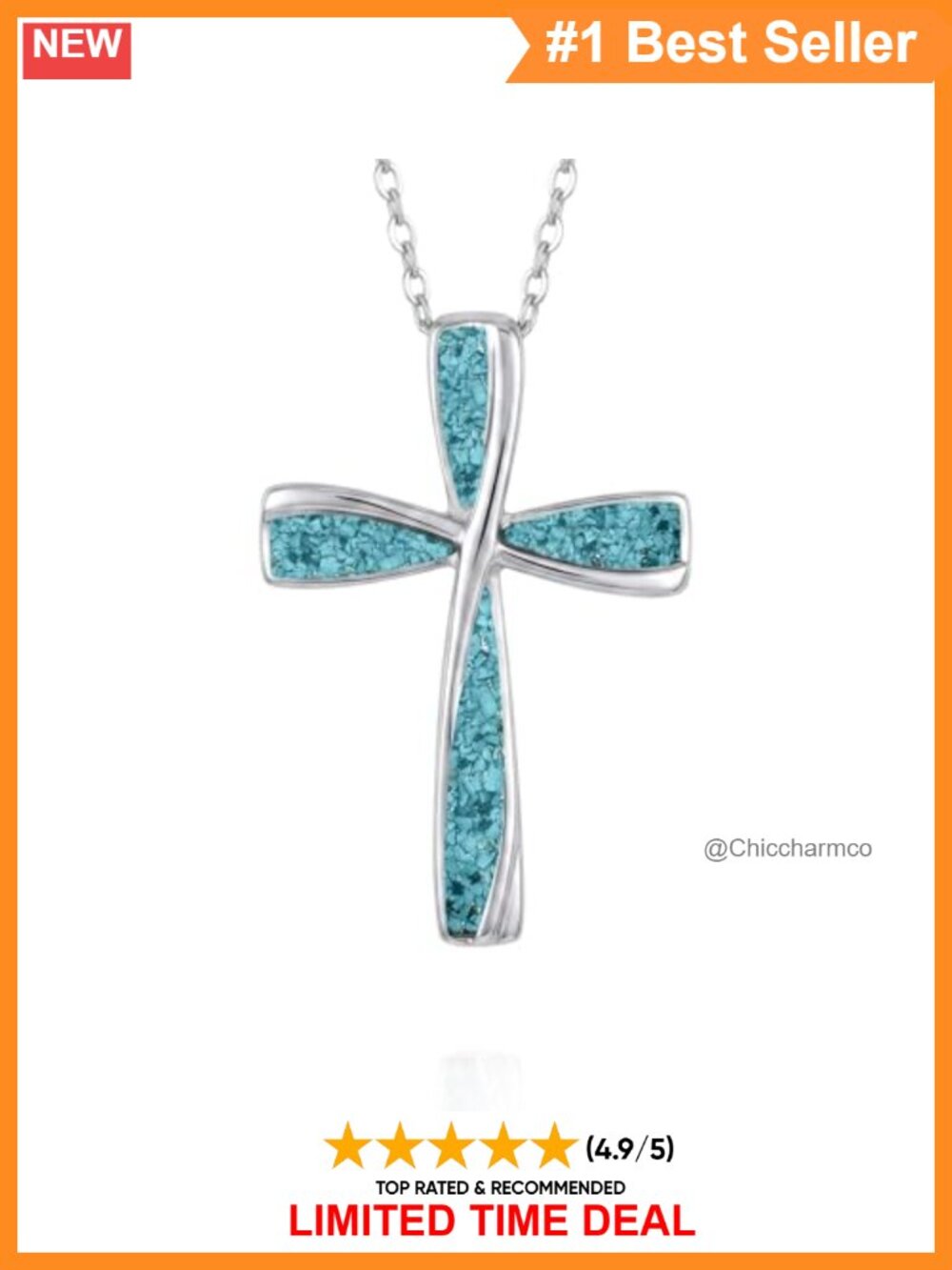 Sterling Silver Turquoise Cross Necklace 18 Inch Adjustable